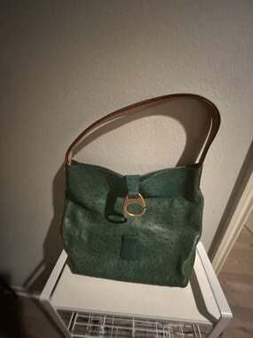 Dooney & Bourke Ostrich Leather Logo Lock Hobo Shoulder Bag in Moss Green